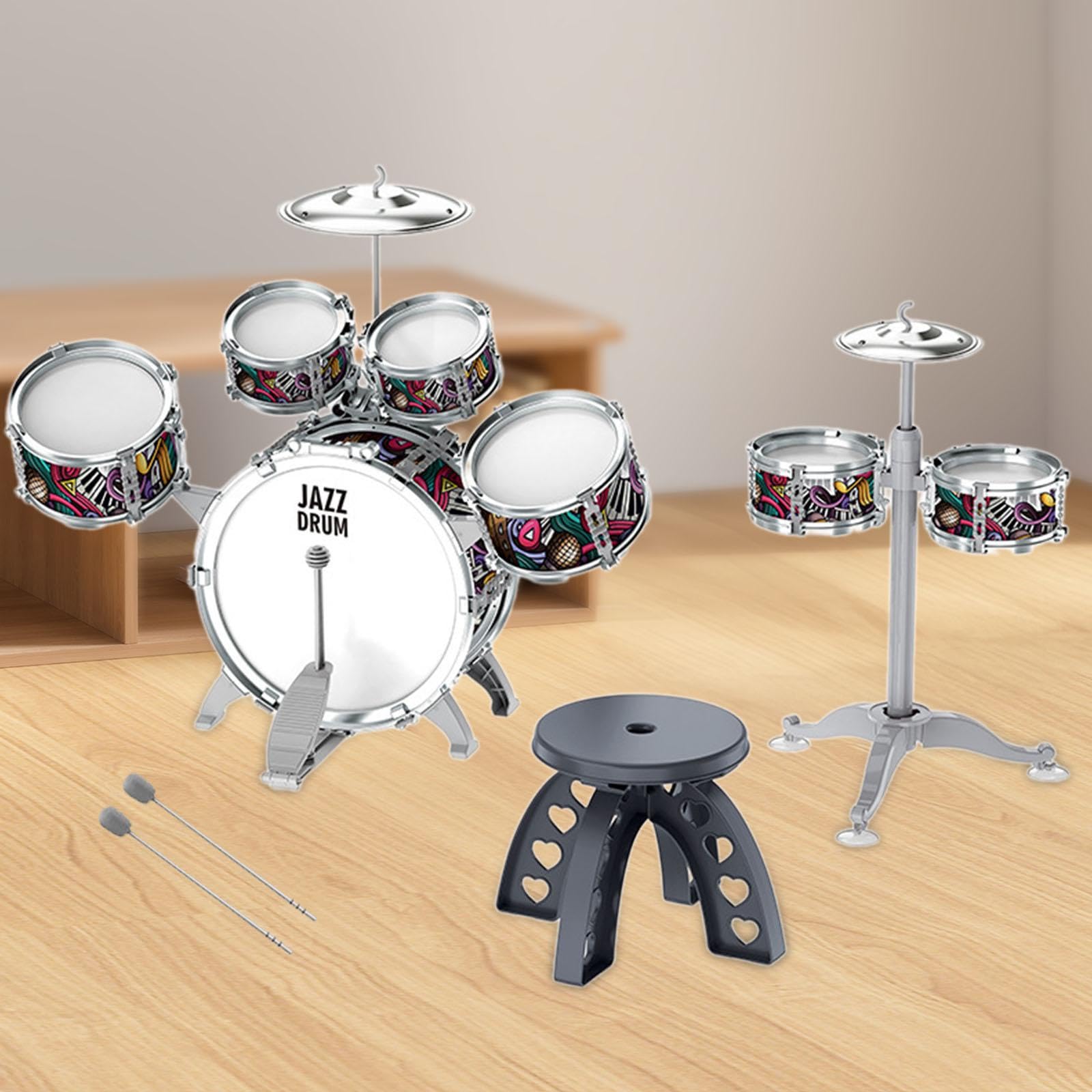 Kinderschlagzeug Musikspielzeug für Kinder mit Jazz Trommel Schlaginstrumenten Hocker Und Becken Unterstützt Musikalische Früherziehung Motorik Entwic, Stil A