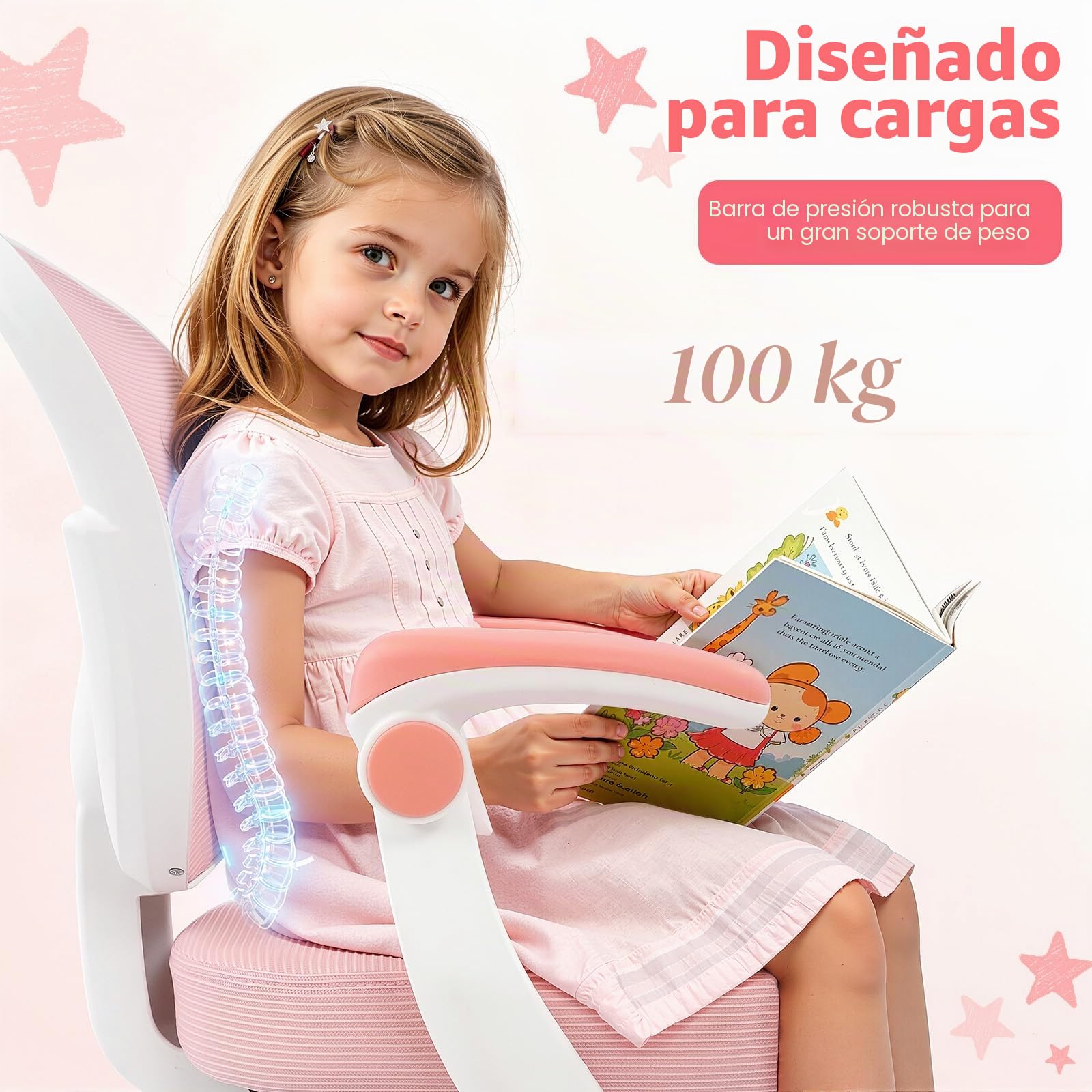Silla de escritorio infantil giratoria de 360°, altura del asiento de 36 a 46 cm, altura regulable, silla ergonómica de oficina con ruedas, silla juvenil con respaldo y reposabrazos
