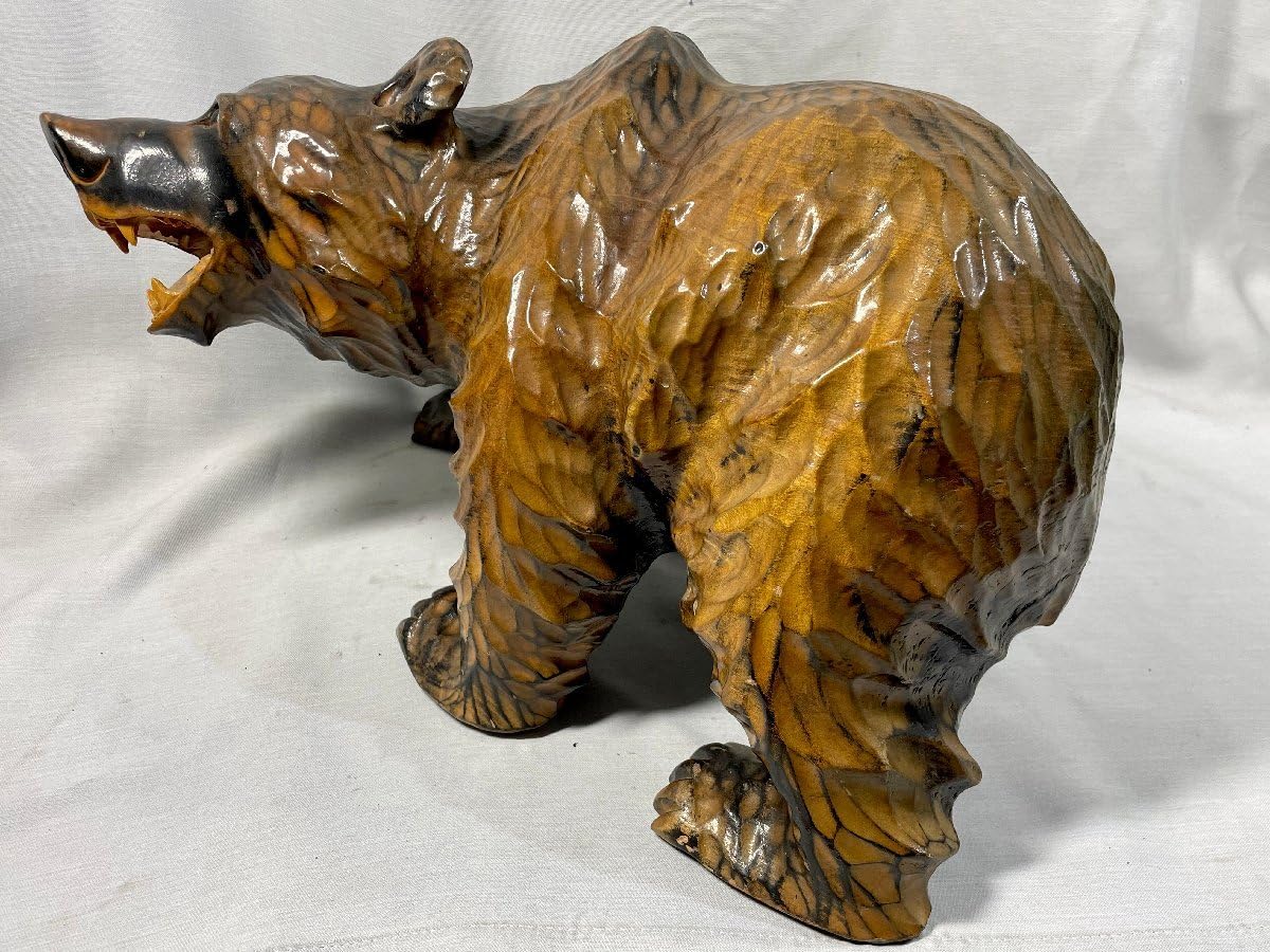 ZE0612【台座付き】大迫力 熊の置物 木彫りの熊 山本光雲 作 民芸品