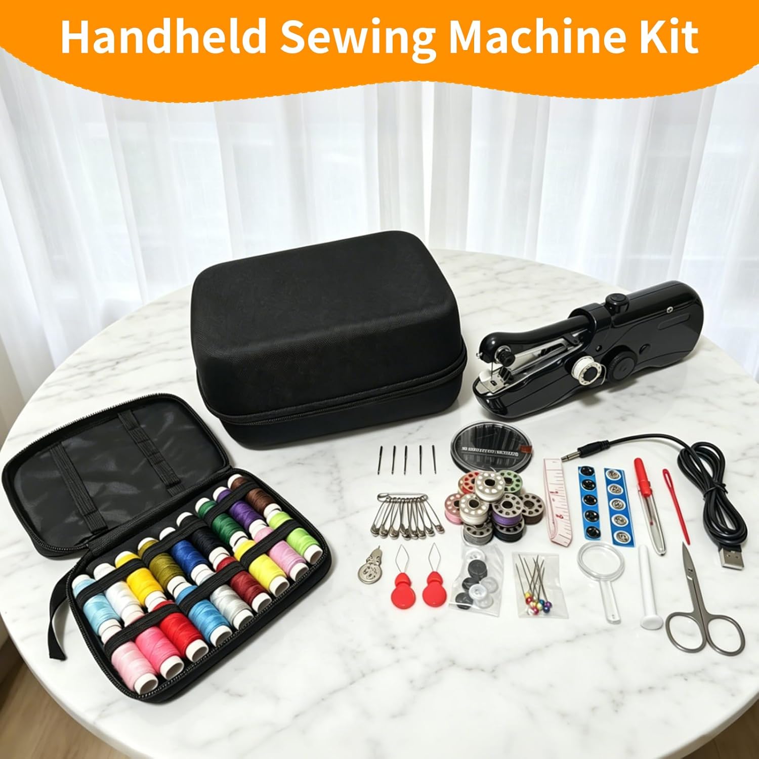 Handheld Sewing Machine, Portable Sewing Machine Handheld with 119-Piece Sewing Kit & Black Storage Case, Mini Handheld Sewing Machine for Beginners, Quick Fabric Repairs, DIY & Travel (Black)