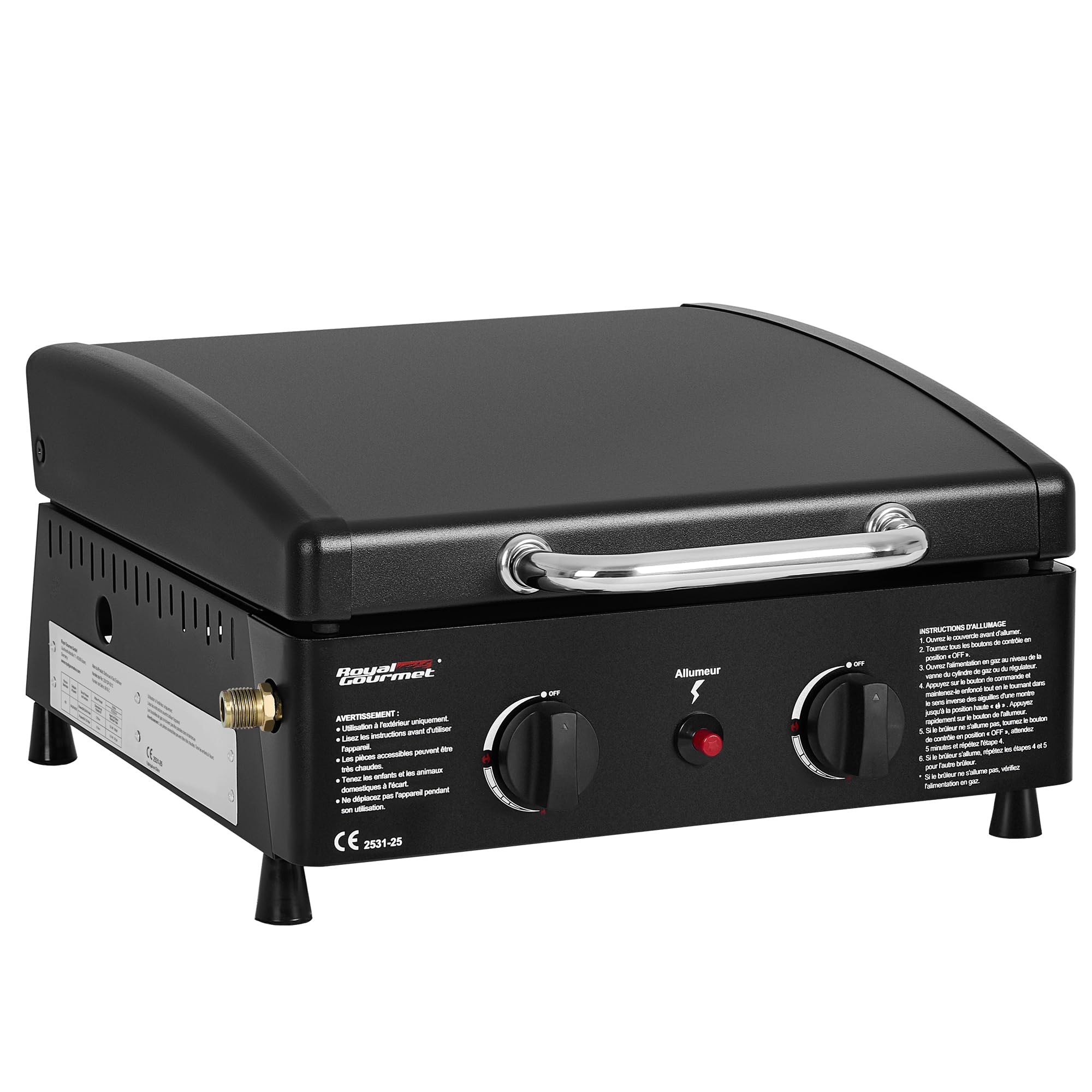 Royal Gourmet Plancha à Gaz Portable avec 2 Brûleurs de 2,5 KW, Plancha Gaz Exterieur avec Plaque de Cuisson Émaillée, Barbecue Gaz avec Pieds Réglables pour Jardin et Camping