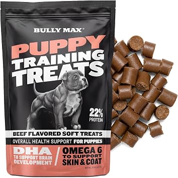 Bully Max Puppy Training Treats - Soft Chews Dog Food Supplements & Vitamins for Brain, Skin & Coat Health - Glucosamine & Chondroitin for Joint Support Multivitamin Food Topper for Puppies - 1 Bag