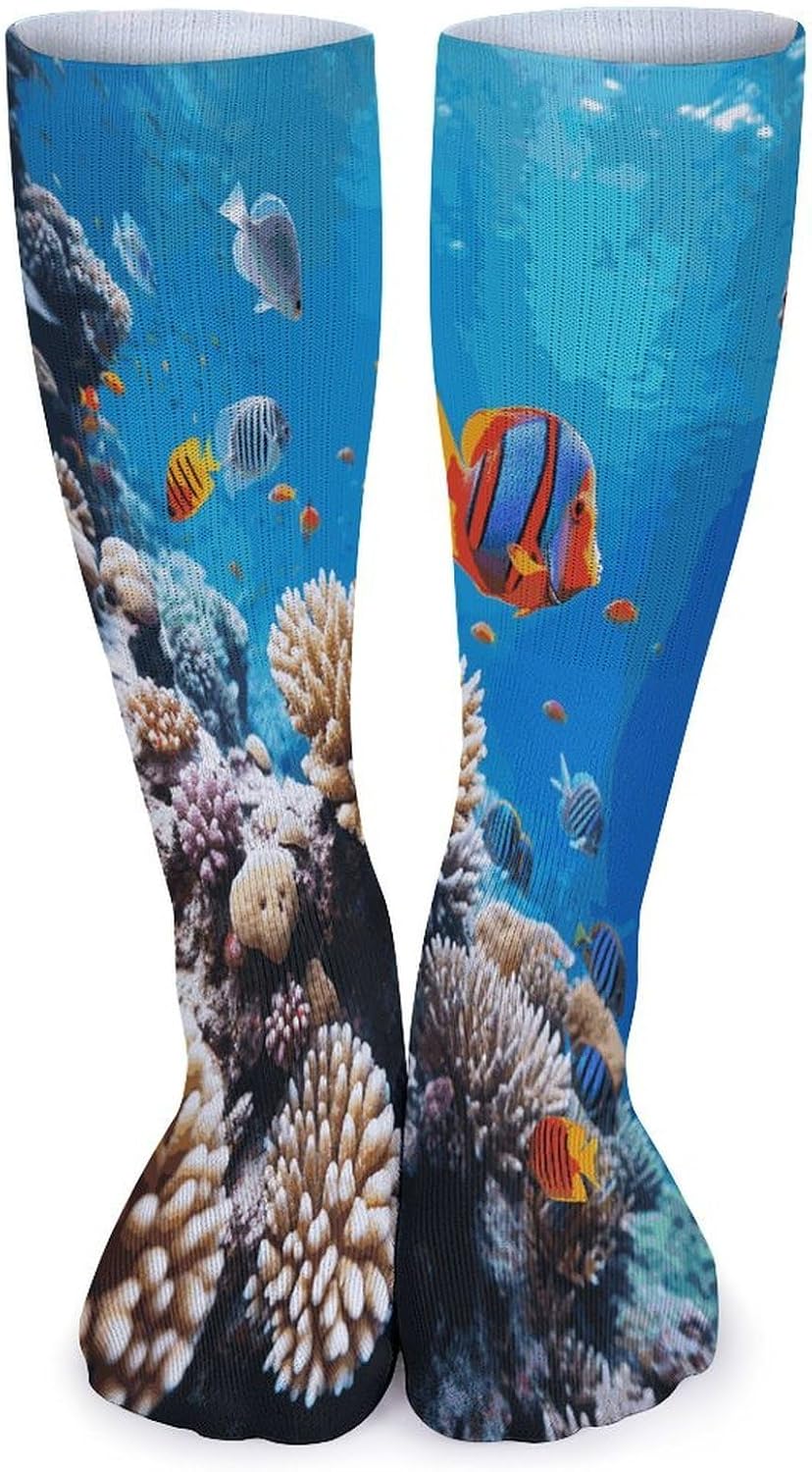 Ocean Tropical Fish Coral Knee High Socks Cozy Knee High Socks Soft Mid-Length Sock for All Seasons Daily Wear Adult