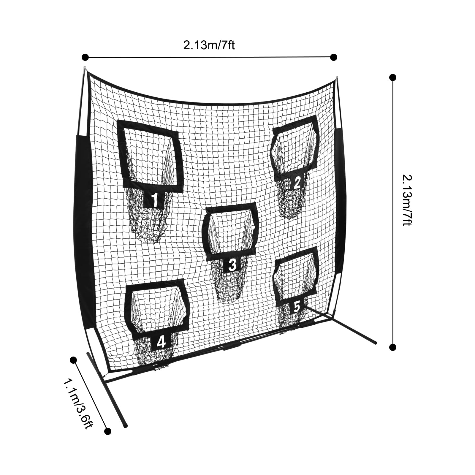 Filet de rugby - 2,13 x 2,13 m - Avec 5 poches cibles - Pour arrière-cours et parcs - Noir
