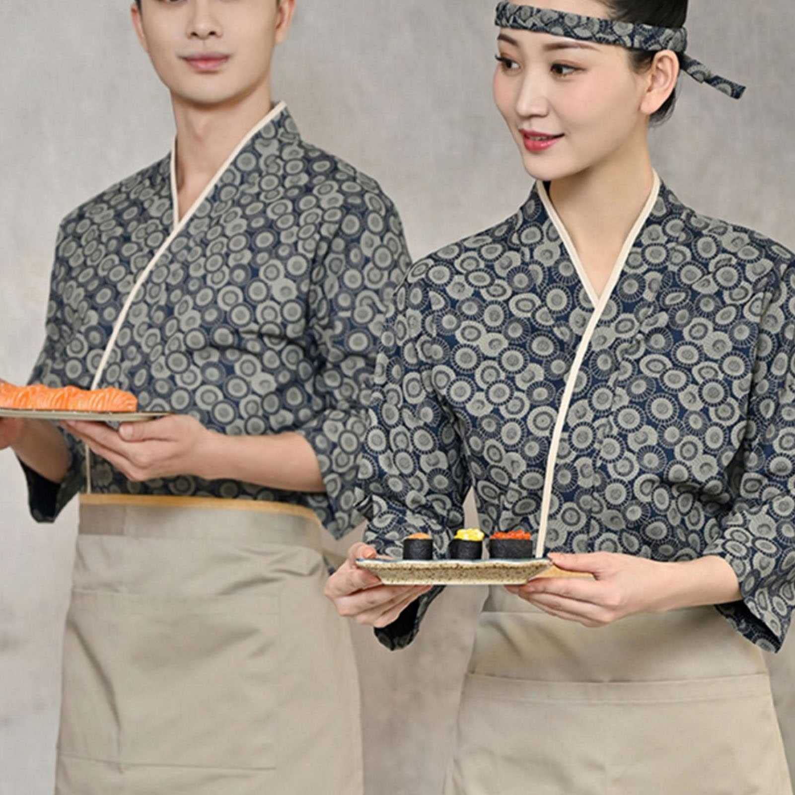 Chaqueta Hostelería Unisex de Estilo Japonés, Respirable Uniforme de Trabajo de Cocinero para Sushi, Izakaya, Yakiniku