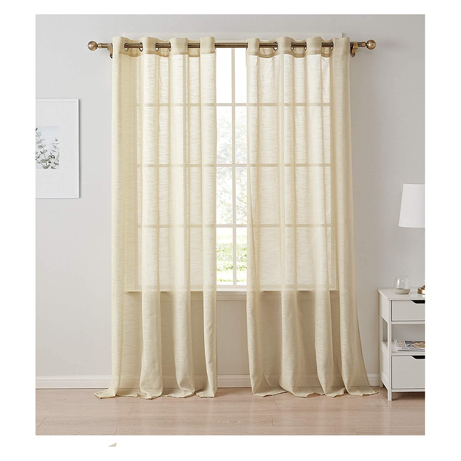 Rideaux voilages beige 140x240cm à oeillets pour salon et chambre