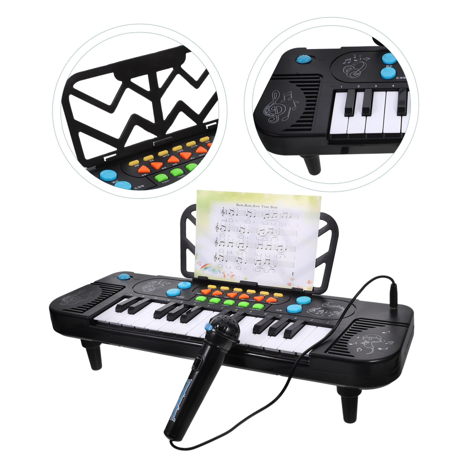 Pianola Giocattolo 25 Tasti con Microfono, Plastico Nero