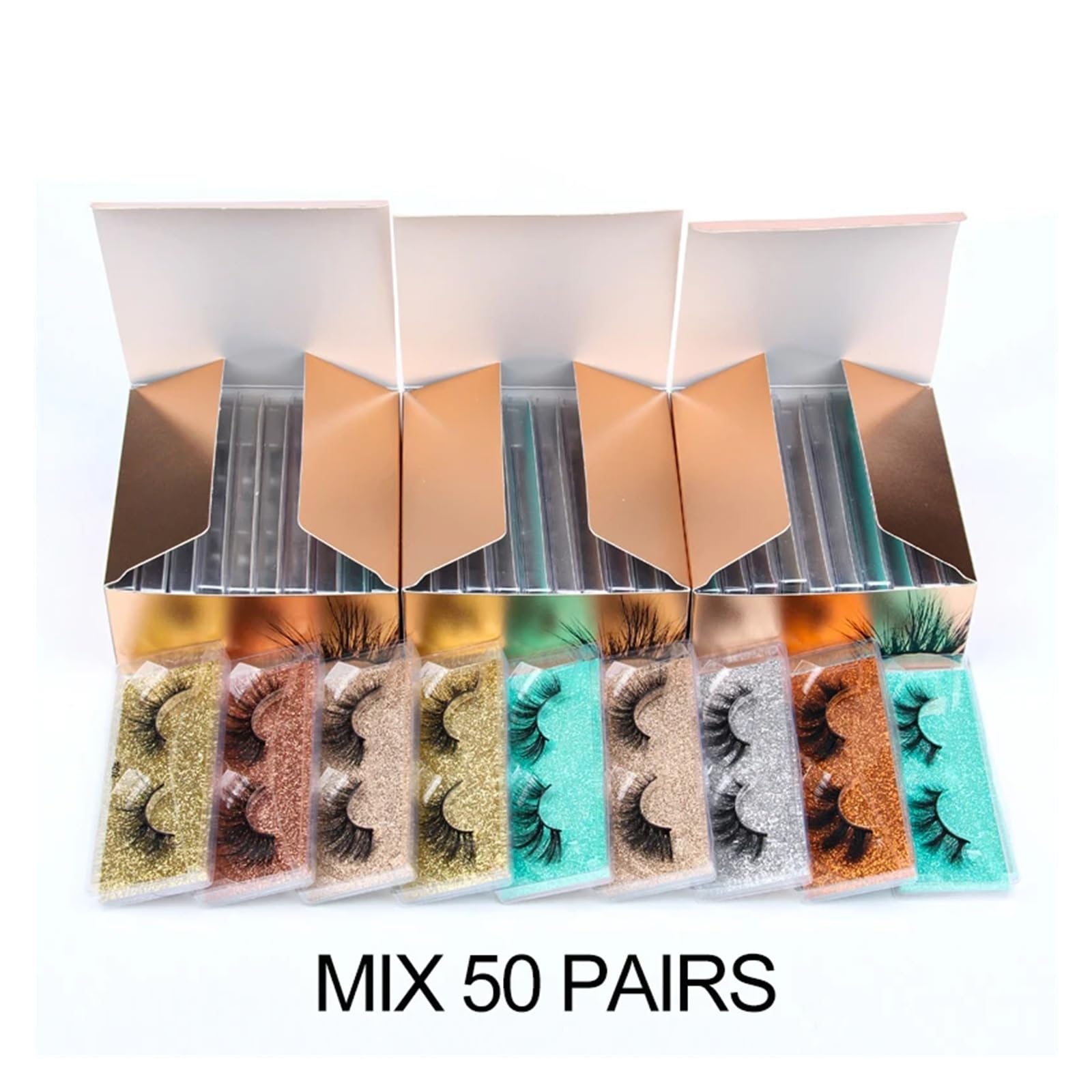 UAMOU 10/50/100 par naturalne sztuczne rzęsy miękkie kręcone narzędzia do makijażu Faux Cils puszyste Cilios 3D sztuczne rzęsy z norek Cheerfully (Color : MIX 50 PAIRS, Size : Lashes)