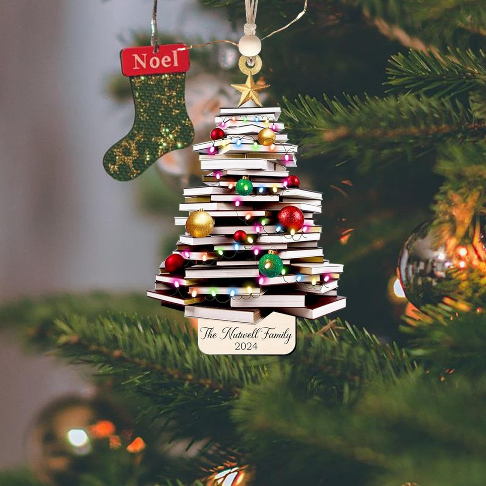 Lot De 5 Pendentifs Livres En Acrylique Pour Déco Noël | Arbre, Mur, Guirlande | Décoration Littéraire Festive