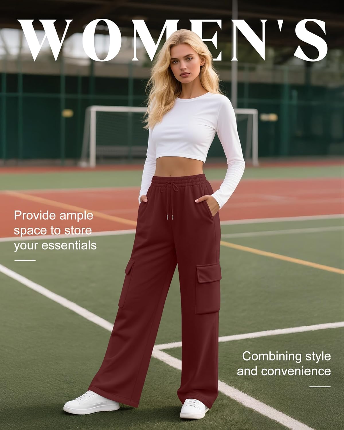 Neer 3 Pack Women's Cargo Sweatpants Wide Leg Baggy Loose Elastic Drawstring Pants Casual Athletic Joggers with 4 Pockets - Image 3