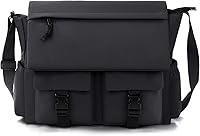 Vista 6 de Travel Messenger Bag for Women Men: Durable Canvas Crossbody Handbag with Adjustable Strap Lightweight Laptop Purse Black-1