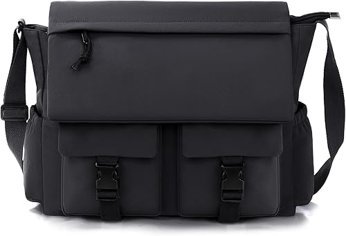 Miniatura 6 de Travel Messenger Bag for Women Men: Durable Canvas Crossbody Handbag with Adjustable Strap Lightweight Laptop Purse Black-1