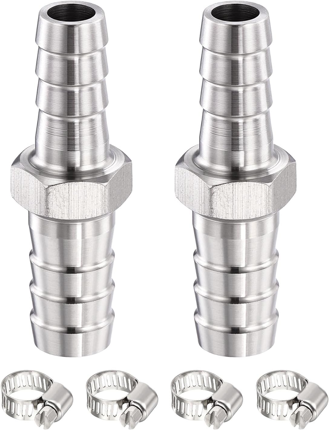 METALLIXITY 5pcs 304 Stainless Steel Hose Barb to Adapter 5/8" Barb x 1/2" with 10pcs Hose Clamp for Automotive, Motorcycle, Marine, Truck, RV Fuel Systems