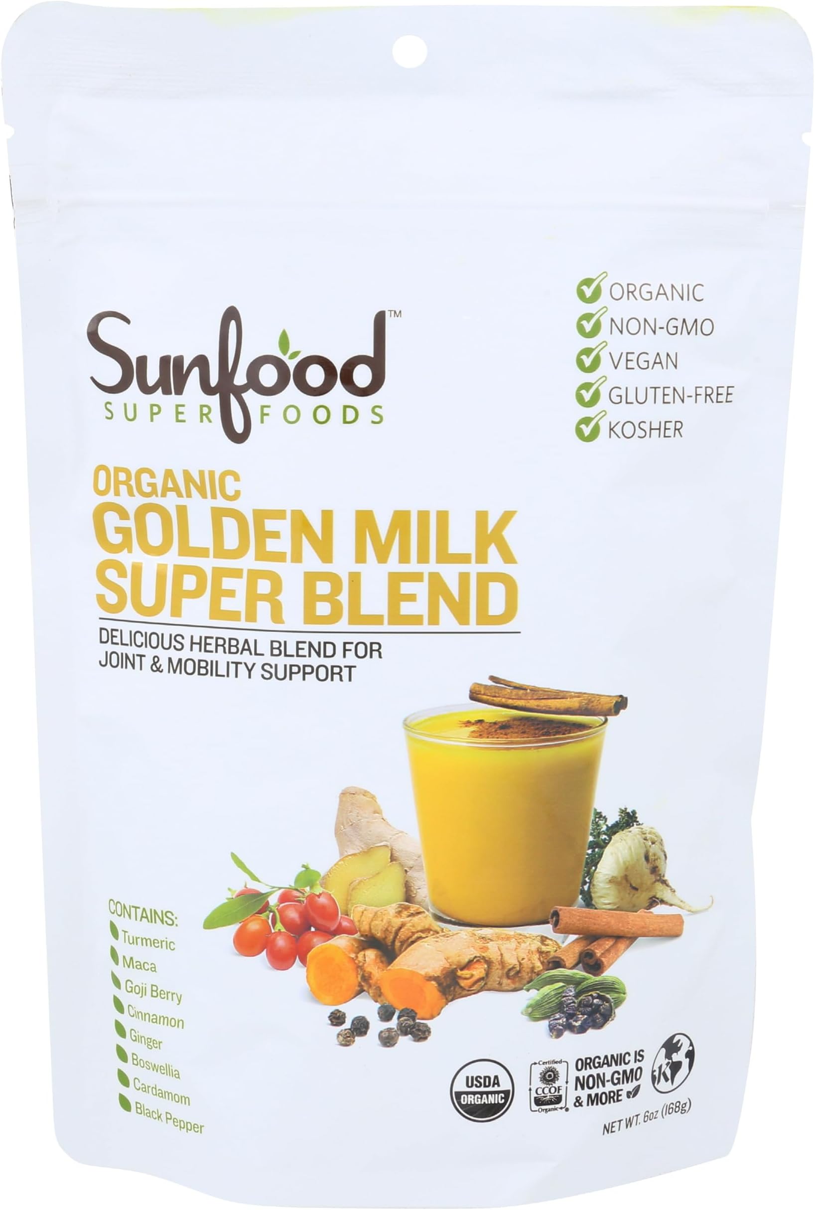 Sunfood Superfoods Golden Milk Super Blend Organic, 6 Oz.