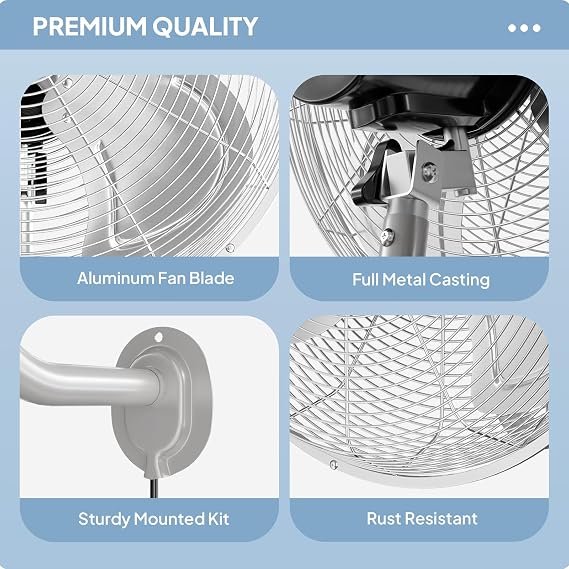 ROVSUN 18 Wall Mounted Fan, Max 4600 CFM High Velocity Industrial Wall Fan with Easy Controller, 70 Angle Oscillating, Heavy Duty, for Garage, Warehouse, Workshop, Gym, UL Listed