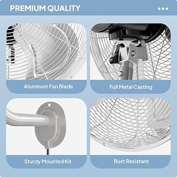 ROVSUN 18 Wall Mounted Fan, Max 4600 CFM High Velocity Industrial Wall Fan with Easy Controller, 70 Angle Oscillating, Heavy Duty, for Garage, Warehouse, Workshop, Gym, UL Listed