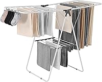 VEVOR 2-Tier Foldable Clothes Drying Rack with Sock Clips, 21 Rods, Adjustable Height up to 44.5", 22 lbs Capacity - Indoor/Outdoor White