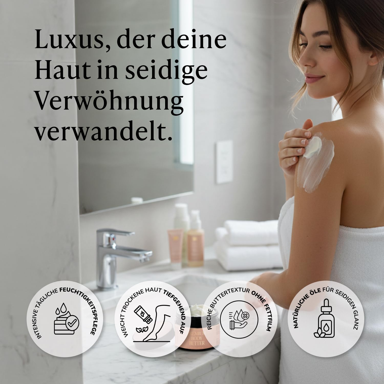 Active Luxe Premium Body Butter, 200 ml | Intensive Feuchtigkeit, Kokosöl, Sheabutter & Mandelöl, Duft von Orange und Vanille, Für trockene Haut