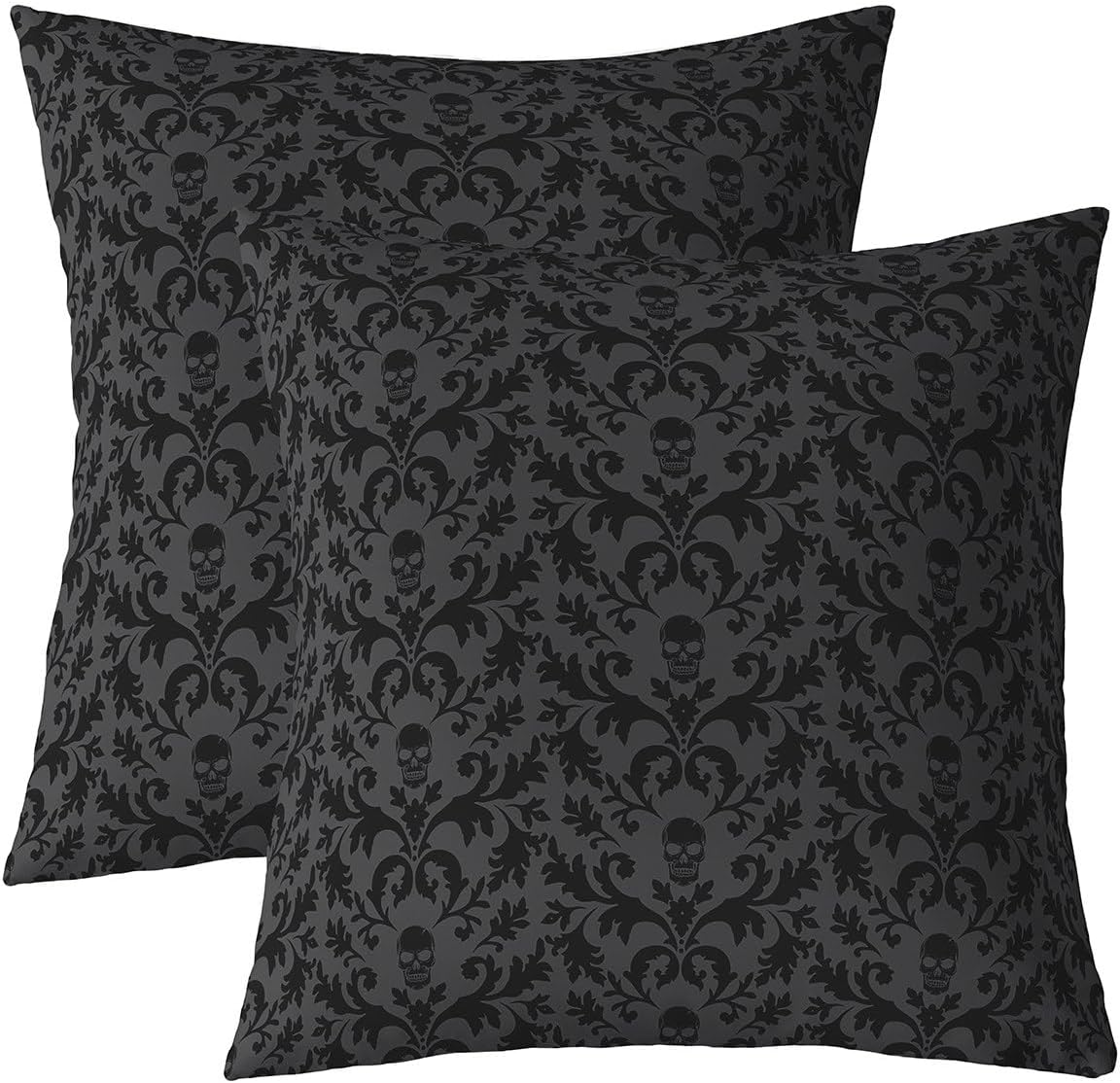 jejeloiu Black Damask Throw Pillow Covers 24"x24" Set of 2 Soft for Girls Boys Kids Gothic Goth Skull Decor Pillowcases Room Decor Vintage Floral Jacquard Bohemia Boho Texture Exotic Cushion Case
