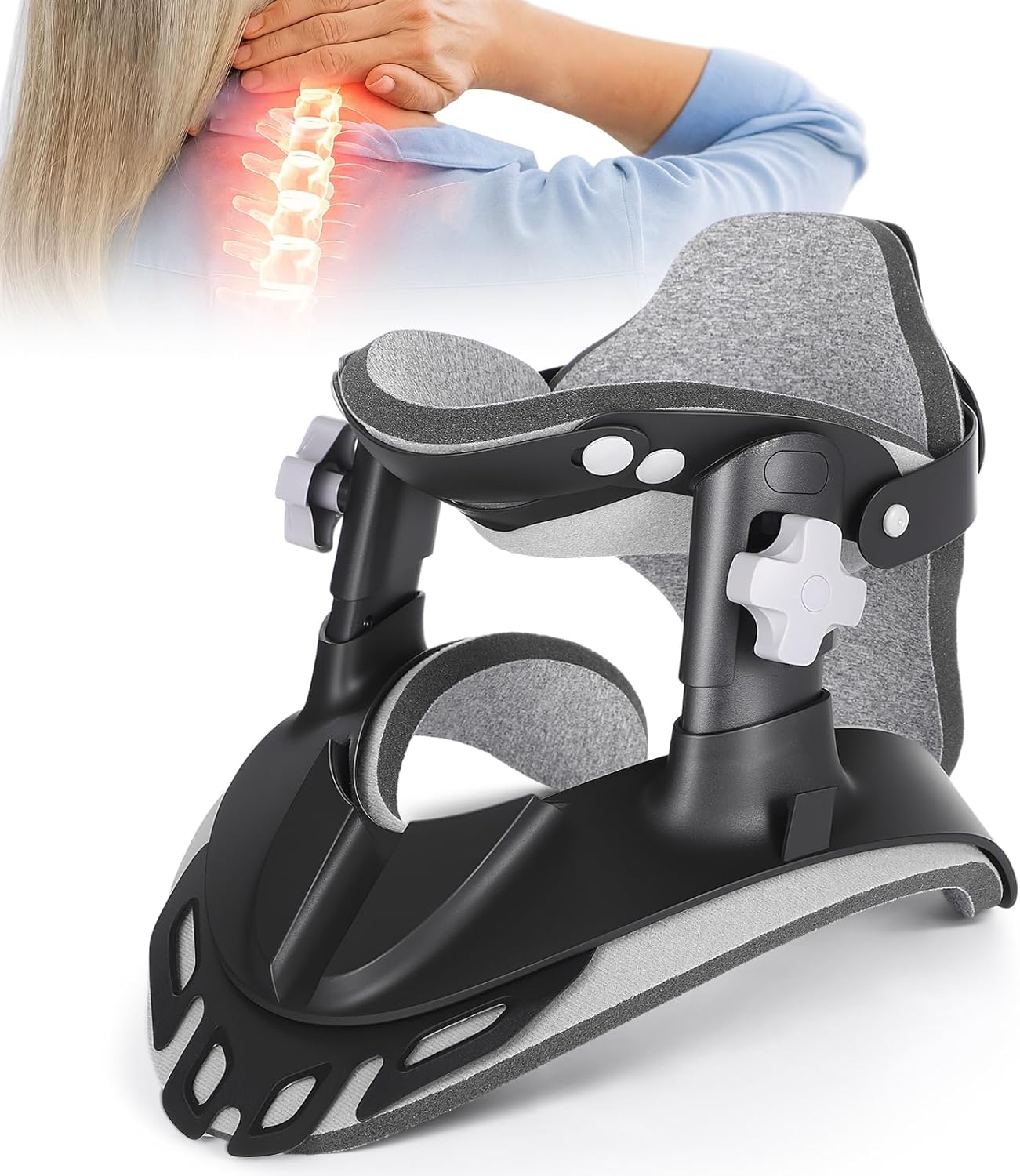 Neck Traction Device, Adjustable Cervical Neck Stretcher with 360 Degree Support, Ergonomic Neck Brace for Home Office Use, Lightweight and Portable