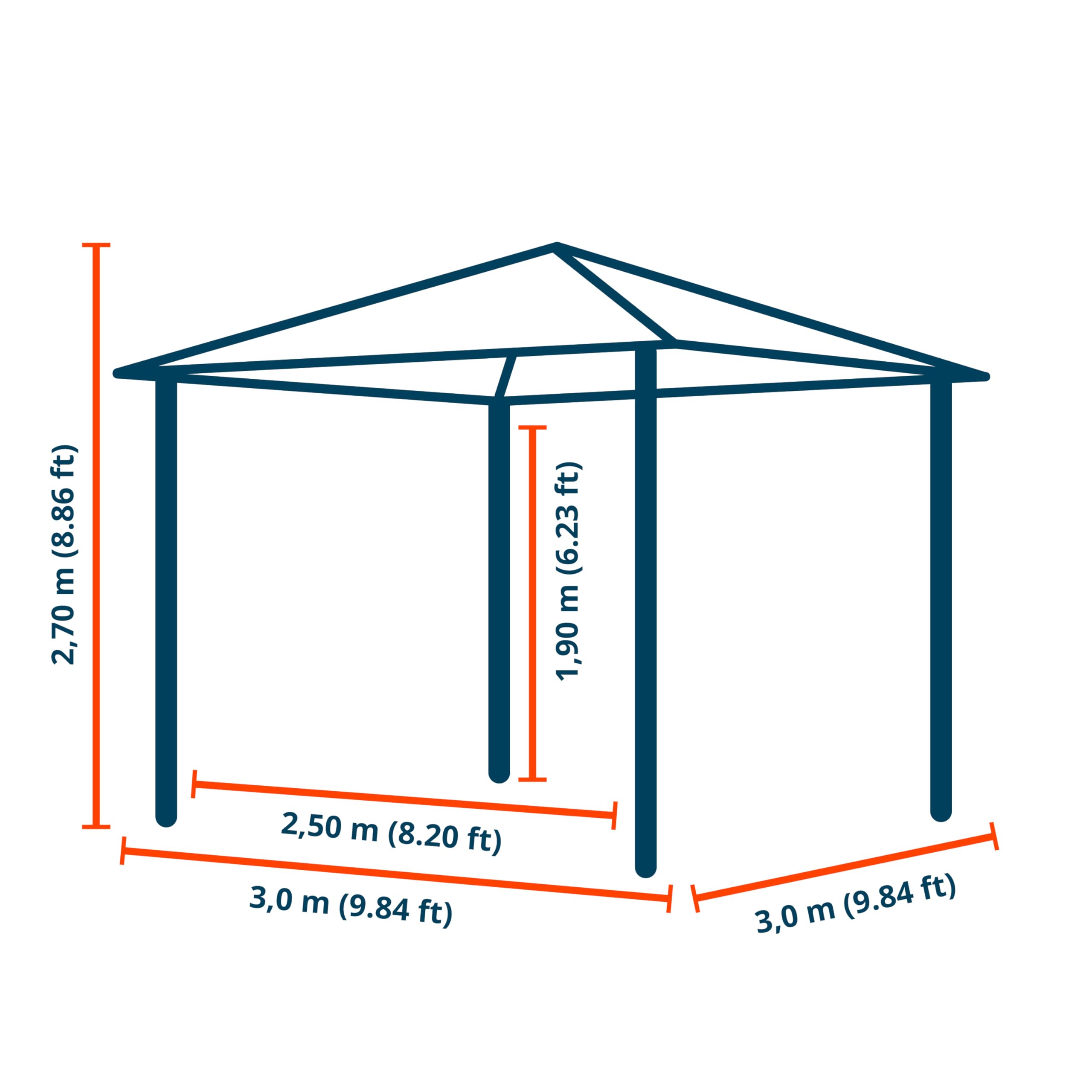 TOOLPORT Tonnelle de Jardin 3x3 m Structure en Aluminium Toit Polycarbonate épaisseur env. 8 mm pavillon de Jardin Gris