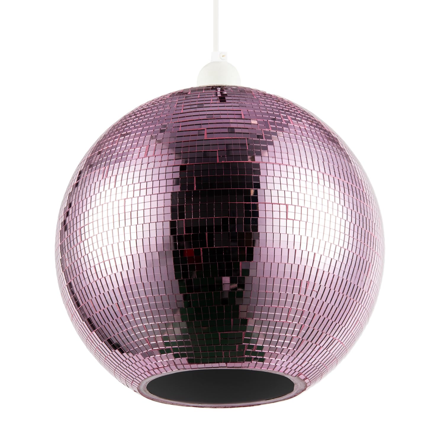 Shiny Disco Mosaic Ball Pendant Shade in Vibrant Pink Mirrored Tiled | Unique Vintage Retro Style | 25cm Diameter | Handmade Piece by Happy Homewares