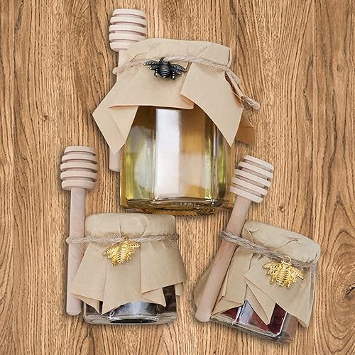 Miniatura 5 de Paquete de 48 mini tarros hexagonales de vidrio de 1.5 onzas con tapa dorada, dije de abeja de abeja, palitos de miel y cuerda de etiqueta de yute,
