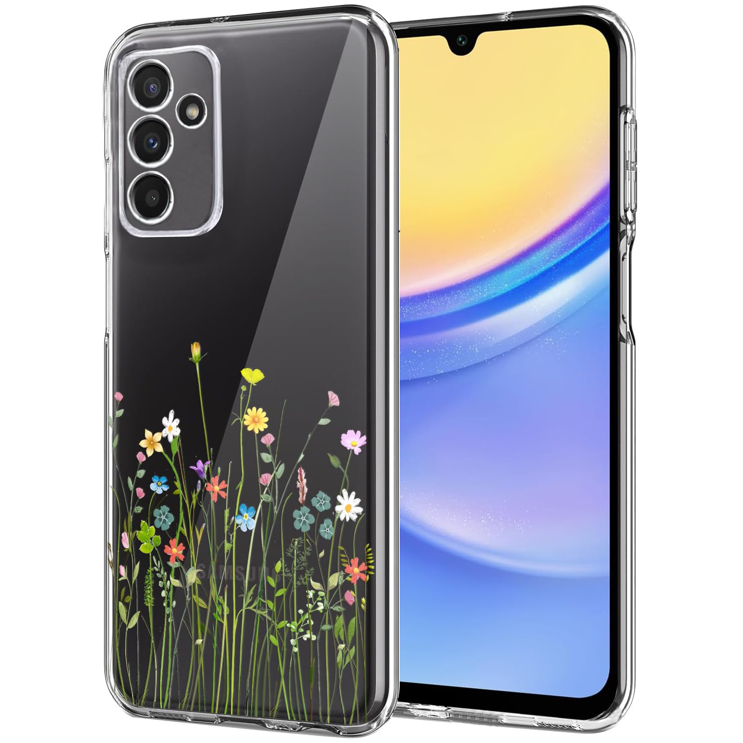 Unov Case Compatible with Galaxy A15 Case Clear with Design Soft TPU Shock Absorption Slim Embossed Pattern Protective 6.5 inch (Flower Bouquet)