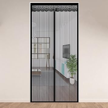 Magnetic Screen Door, 90x200cm High Density Mesh Mosquito Door Automatically Closing, for Front Door and Living Room and Kids Pets, Black A