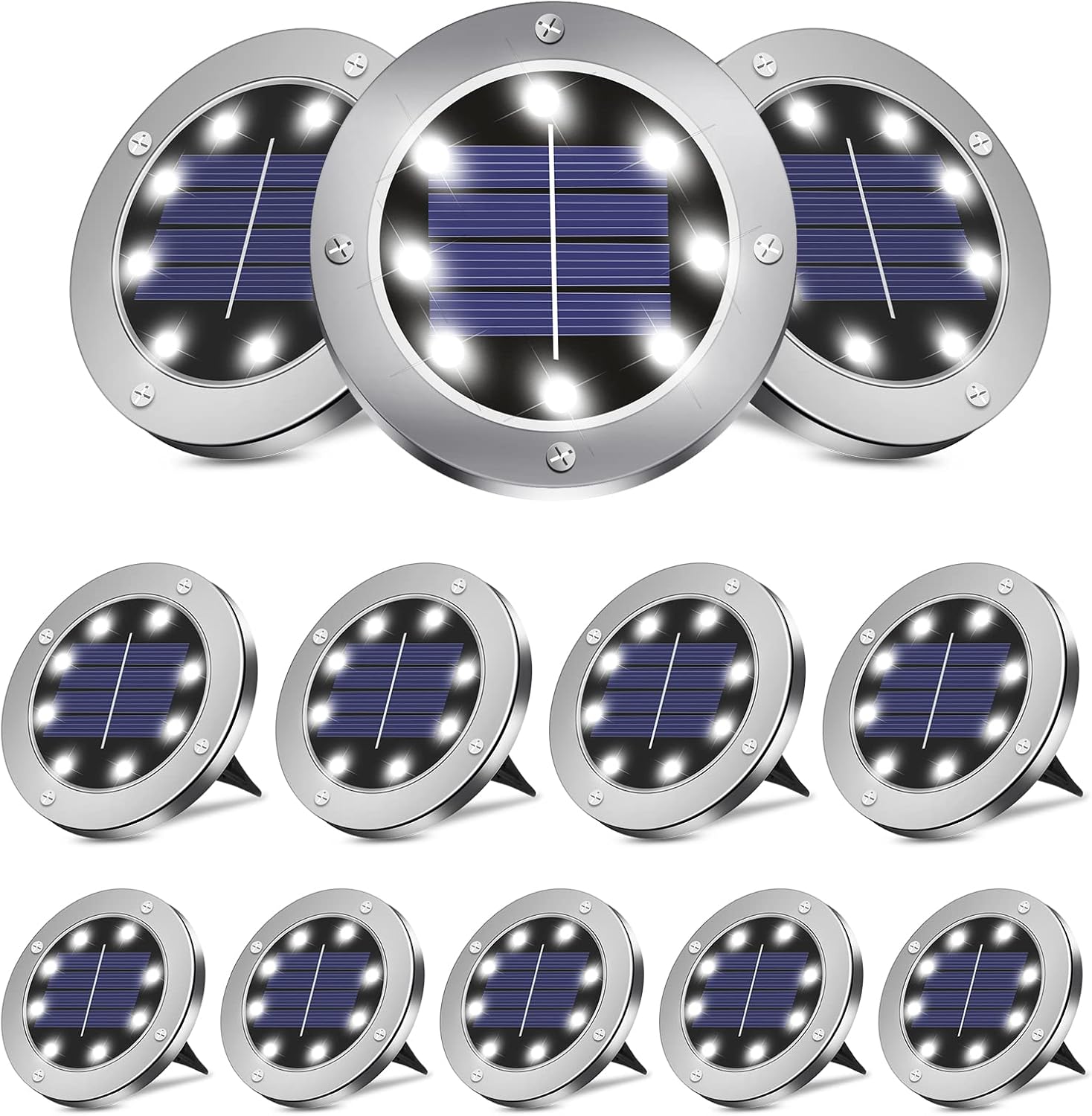 Solar Lights Outdoor Garden, 2021 Upgraded Larger Solar Panel, 8 LED Solar Garden Lights Waterproof In-Ground Lighting for Landscape Patio Pathway Lawn Yard Walkway Warm White 12 Pack - - 