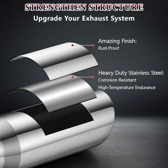 Exhaust Tip 3 Inlet 4 Outlet 15 Long, High Performance Stainless Steel, Rustproof Polished Finish, Rolled Angle Cut, Bolt-On Diesel Tail Pipe, Universal for Car Truck