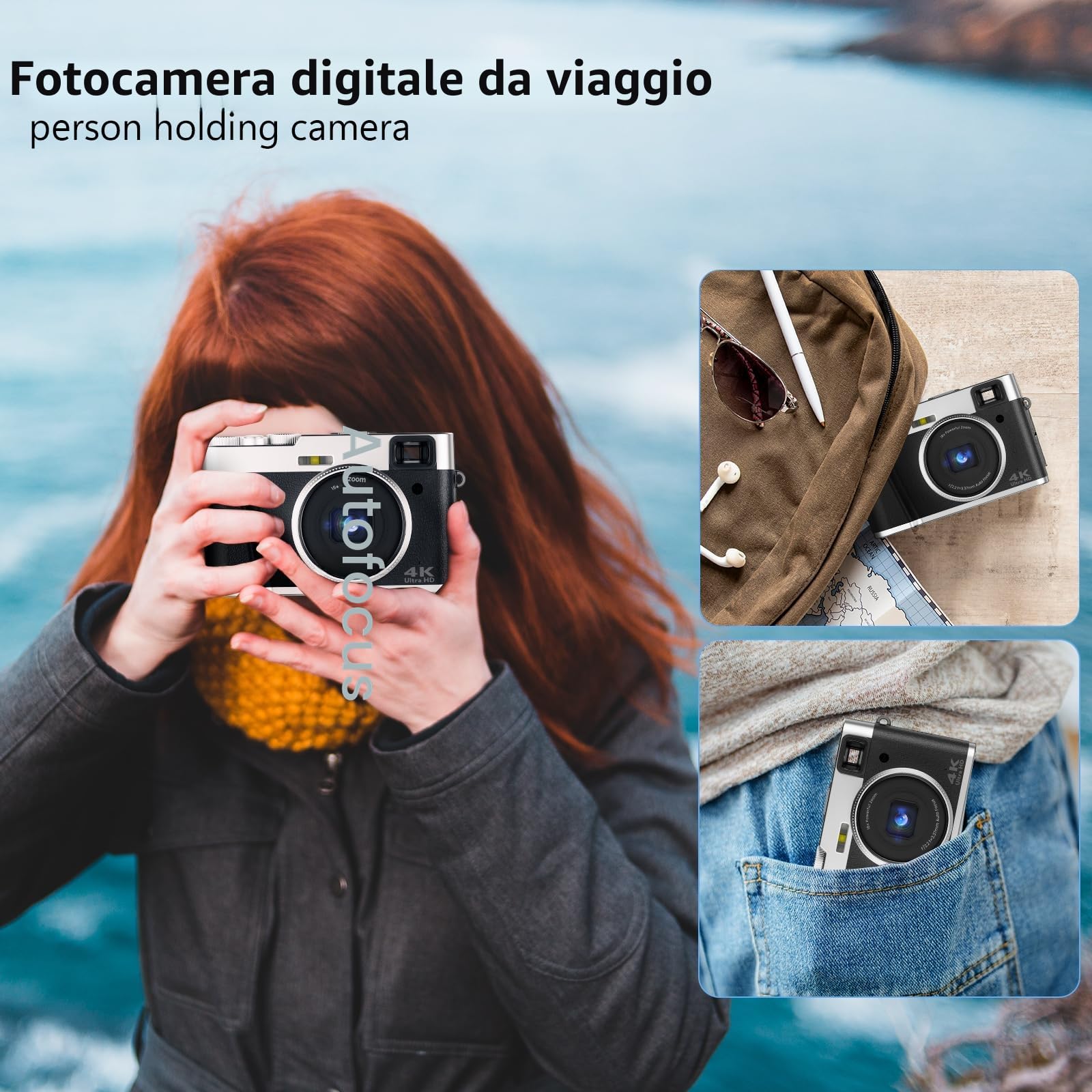 Fotocamera Digitale 4K 48MP Autofocus con Mirino, Macchina Fotografica con Scheda da 32GB e 2 Batterie, Fotocamera Compatta con 16X Zoom per Fotografi Principianti/Viaggiatori/Adolescenti-Nero