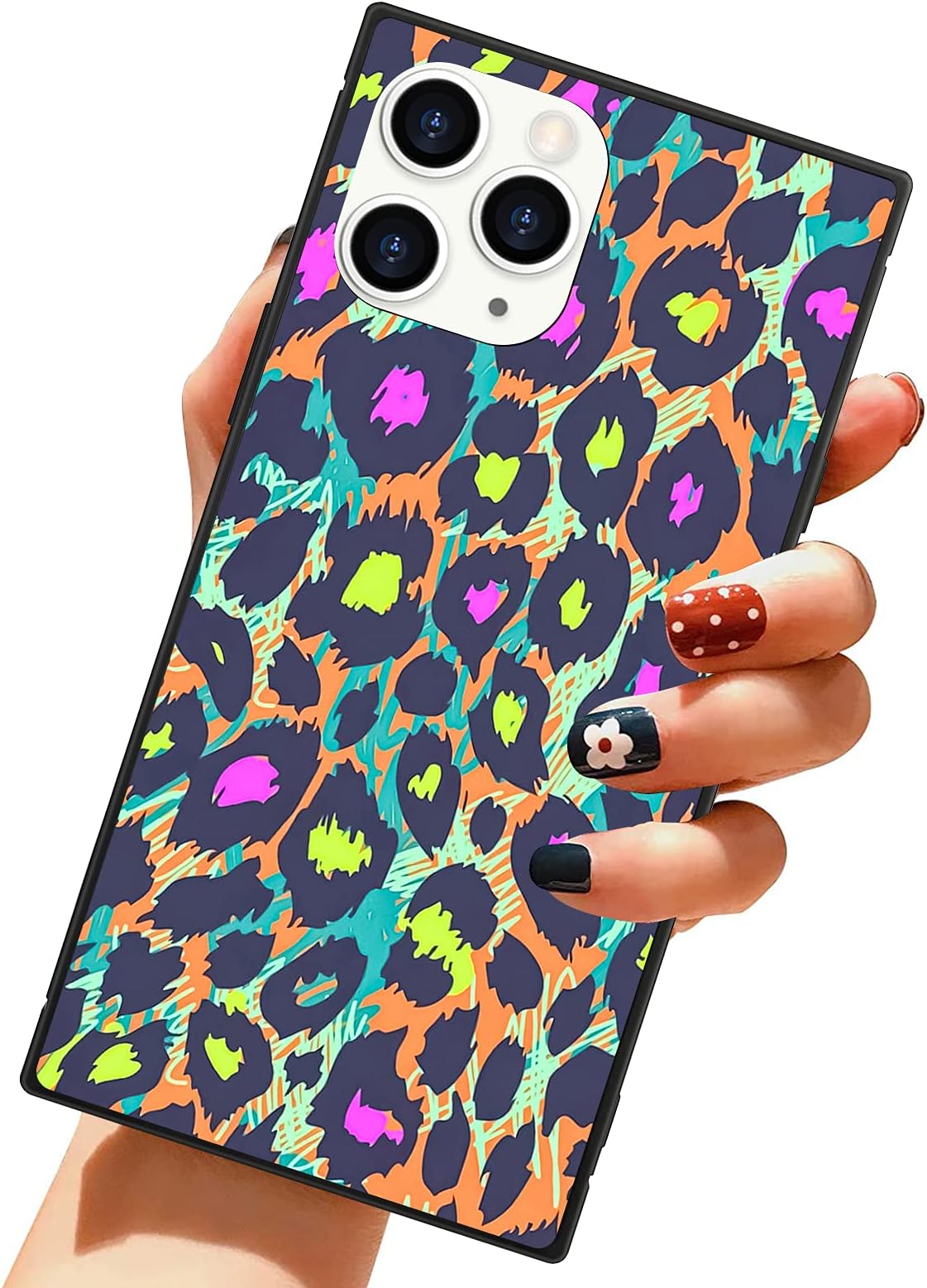 ZIYE Square Case for iPhone 13 Pro Max Purple and Green Leopard Cover with Reinforced Corners TPU Cushion Soft Shockproof Ultra Thin Flexible Protective Phone Case for iPhone 13 Pro Max 6.7 Inch