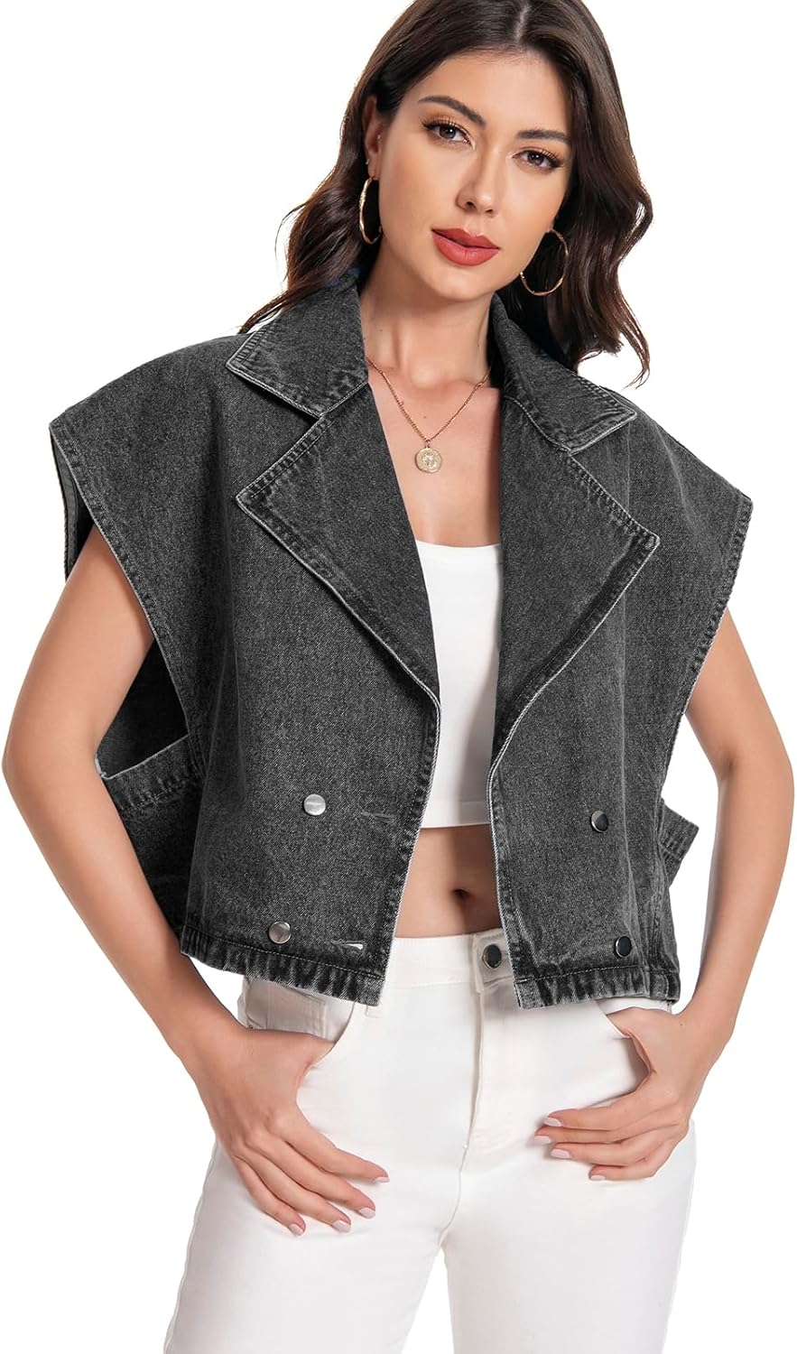 Mars Guard Women's Oversized Denim Vest Jean Cropped Casual Lightweight Jacket,Perfect for Spring Summer Outfits - Image 3