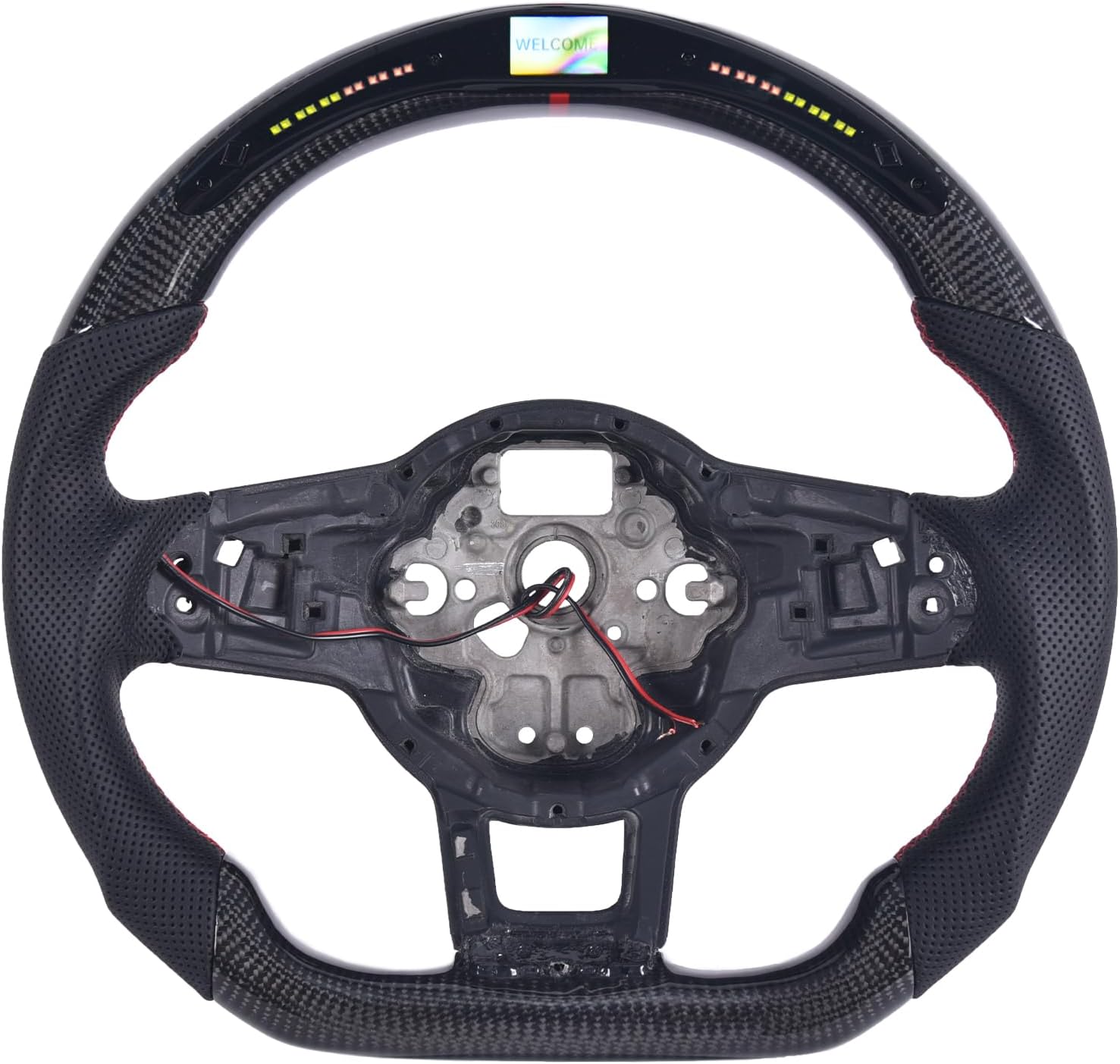 Carbon Fiber Steering Wheel for Volkswagen GTI/golf MK7 2015-2017, LED Shift Indicator Racing Display, D-shaped Flat-bottom Perforated Leather Grip