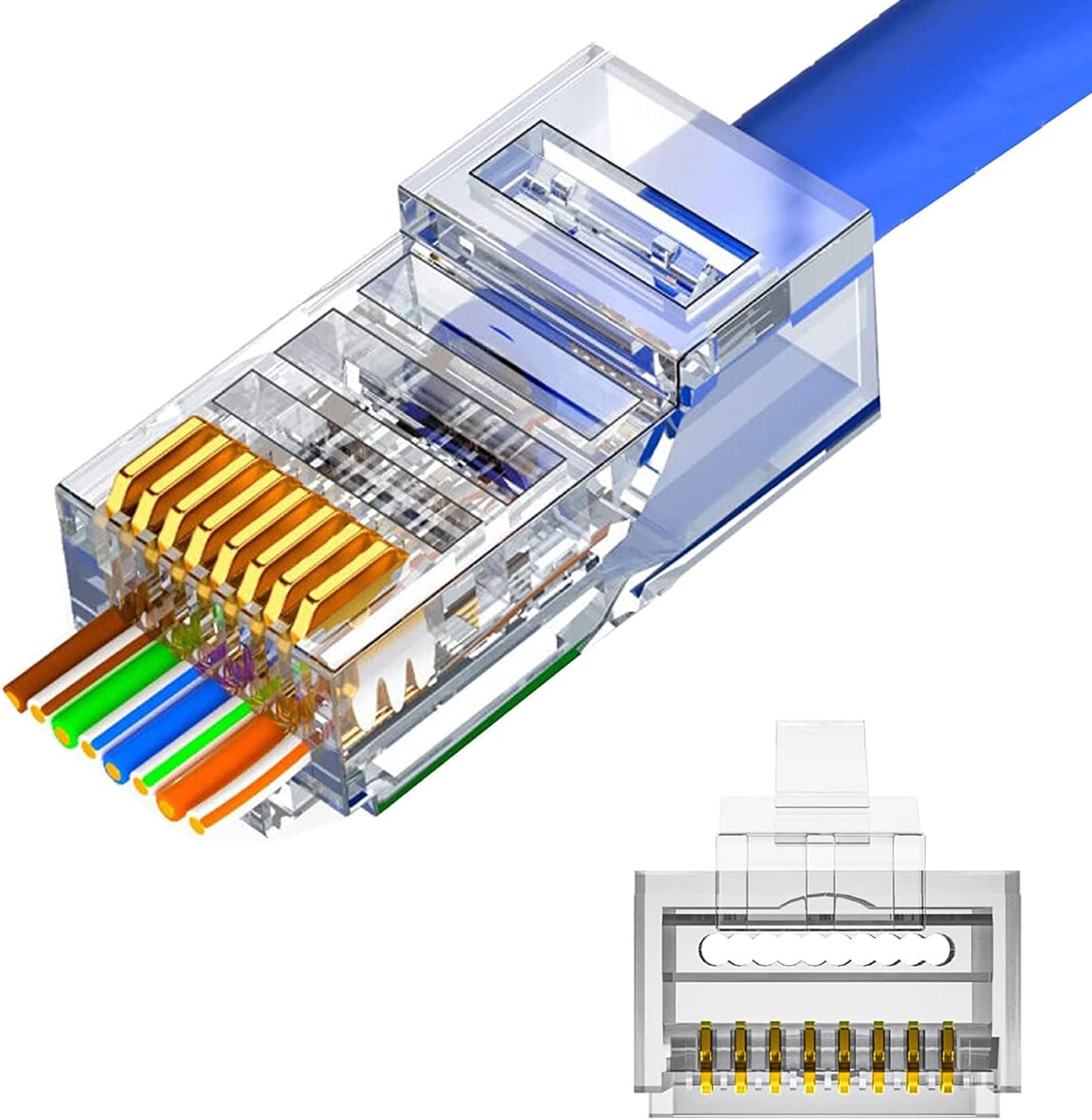 RJ45 Pass-Through Connectors, (100 Pack) Cat6 RJ45 Connectors, For Ethernet Cable, Cat6/Cat5 Ends 8P8C Modular, UTP Network Plug, Gold Plated LAN Network Crimp, Connector