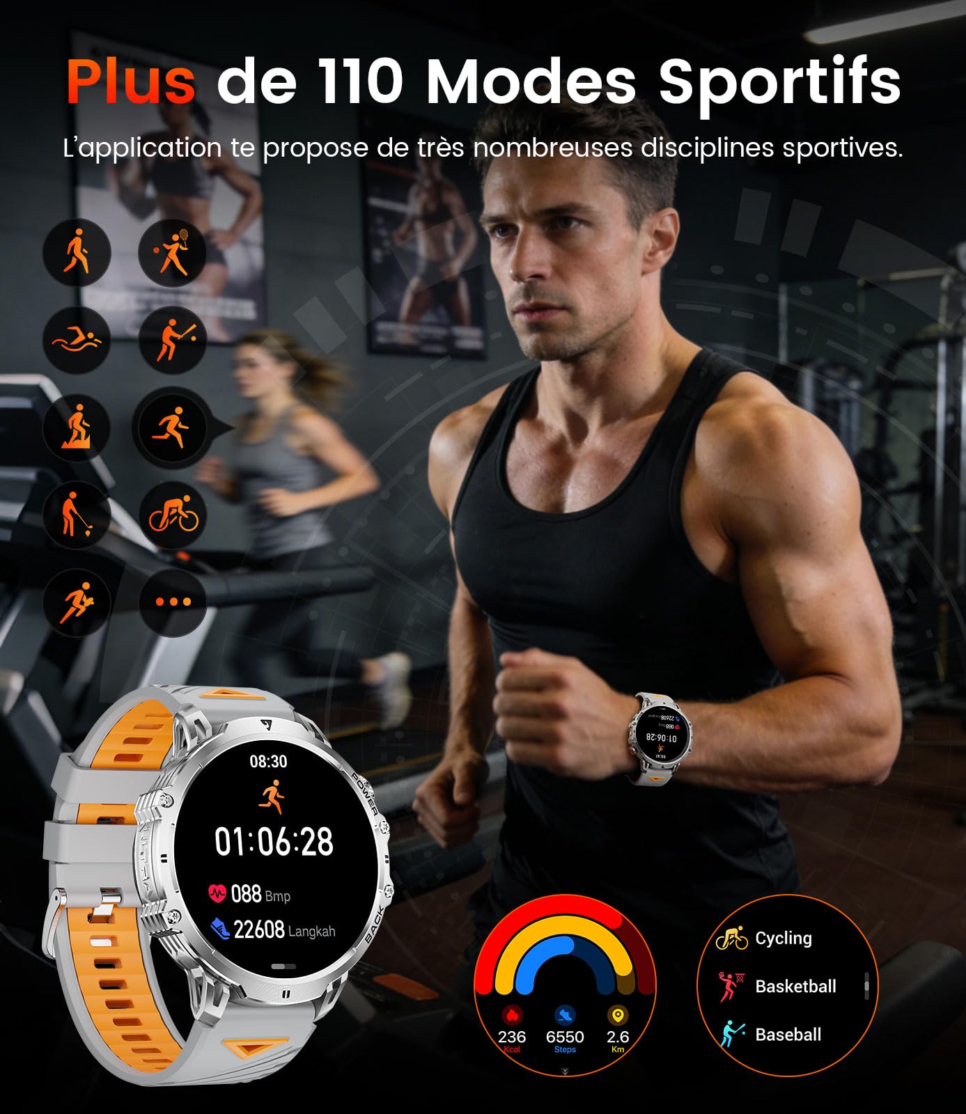2026 Orologio da uomo da 1000 mAh/1.85" HD Display,IP68 Impermeabile Smartwatch con LED Lampa/130+ Modalità Sport,Fitness Tracker con monitor di frequenza cardiaca,SpO2,Sonno per Android iOS,Argento
