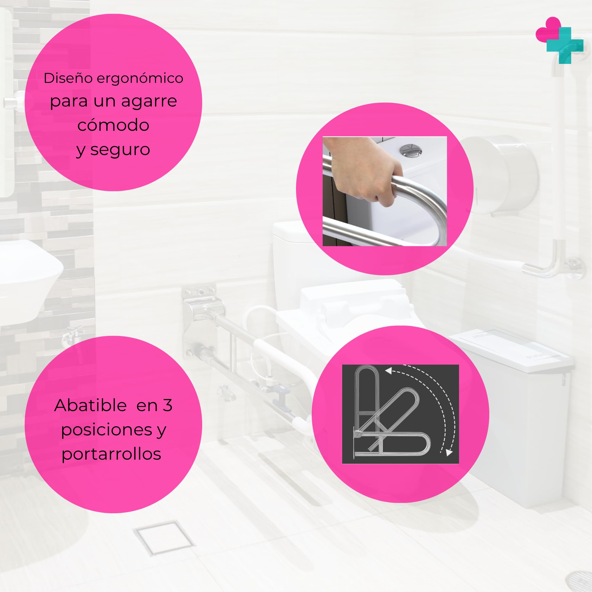 Barra Baño Minusvalido. Asidero Baño. Barra Minusvalidos WC. Barra de Agarre Para Baño.Barra abatible 74cm. Agarraderas Baño Para Mayores. Barra Abatible Acero Cromado.
