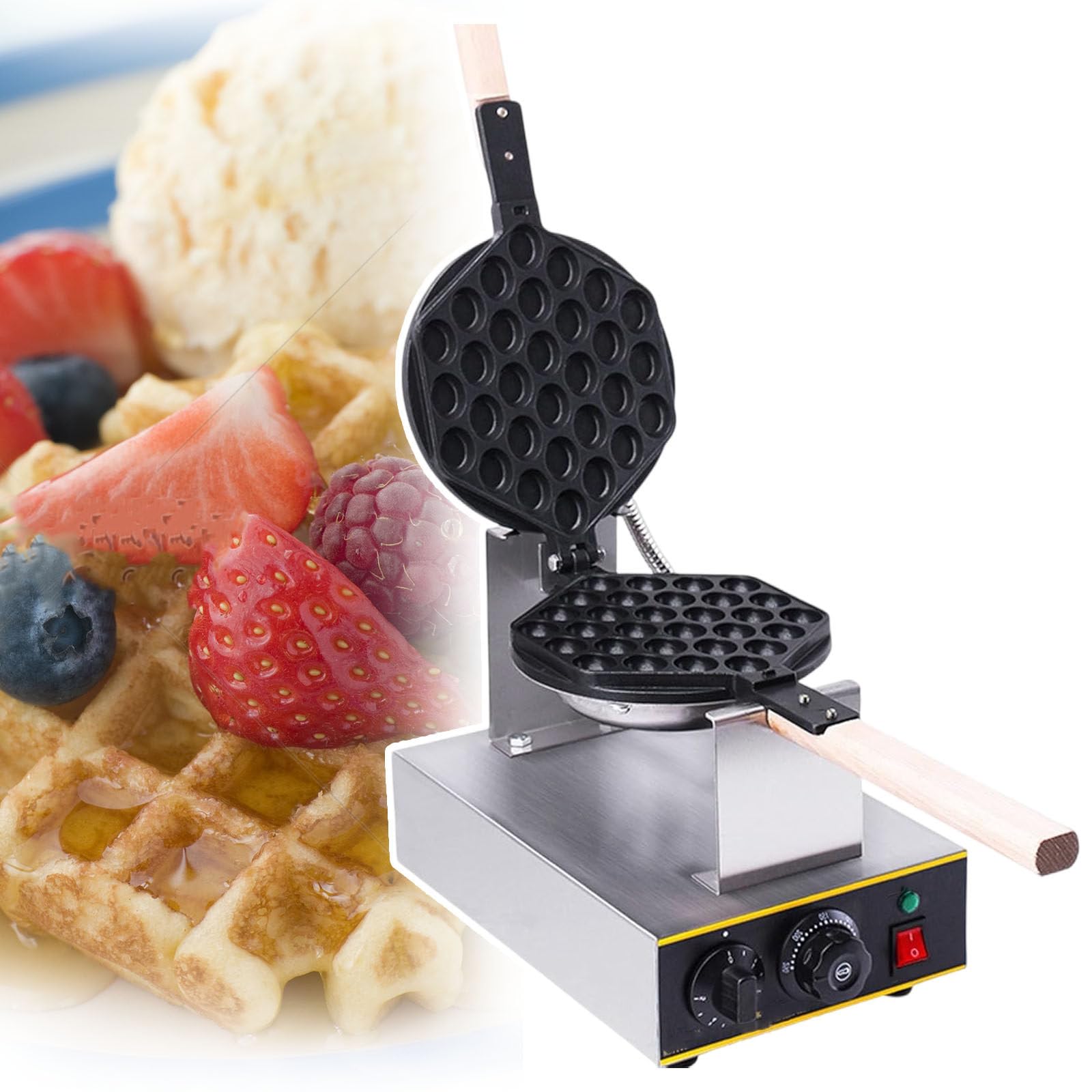 Egg Waffle Make,Bubble Waffle Puffle Maker,180° Rotatable,Stainless Steel Baker,50-250℃ Adjustable,Non-Stick Coating/Independent Temperature Control Knob&Knob-For Home Cooking