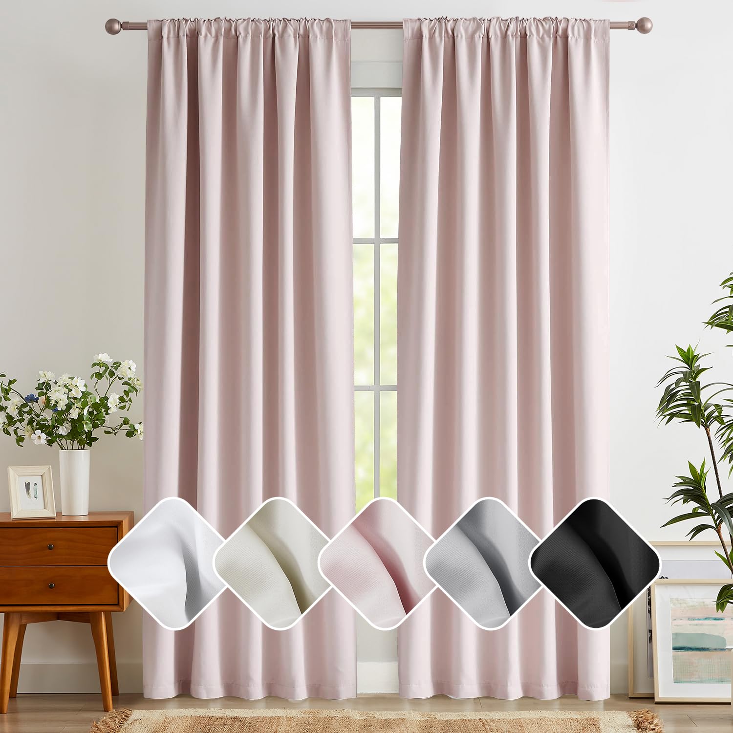 Back Tab and Rod Pocket Pink Blackout Curtains for Girls Bedroom Decor Baby Pink Thermal Insulated 100% Light Blocking Window Curtains for Living Room Nursery 40