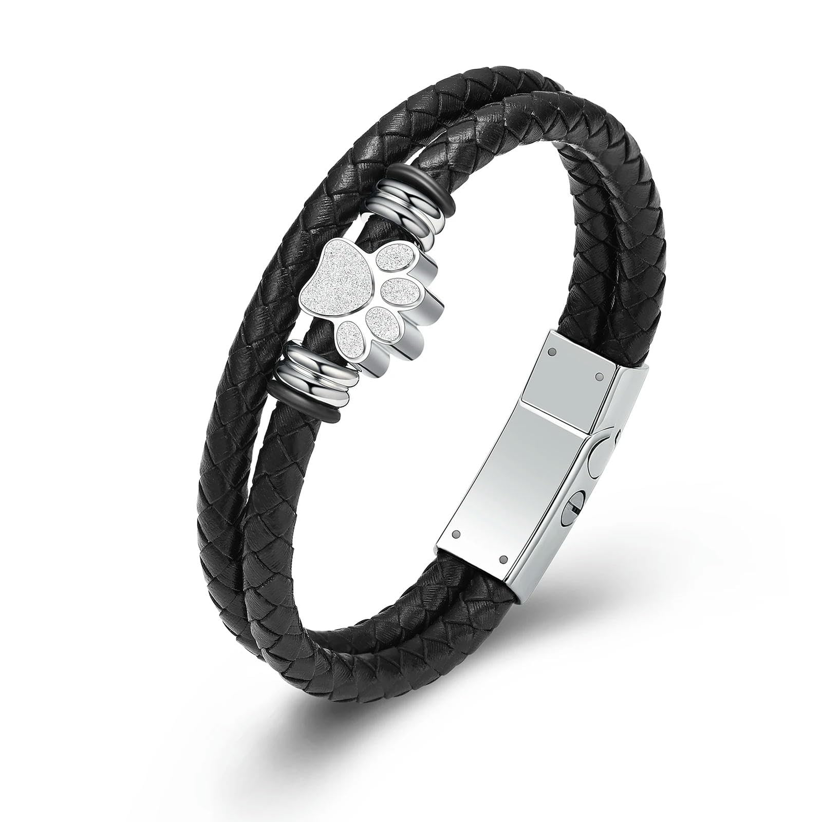 CMBSSTFC Haustier-Einäscherungsschmuck, Hundepfote, Urnenarmband für Asche, geflochtenes Leder, Gedenkarmband, Urnenmedaillon, Andenken-Armreif für Männer, bunt, 24 cm