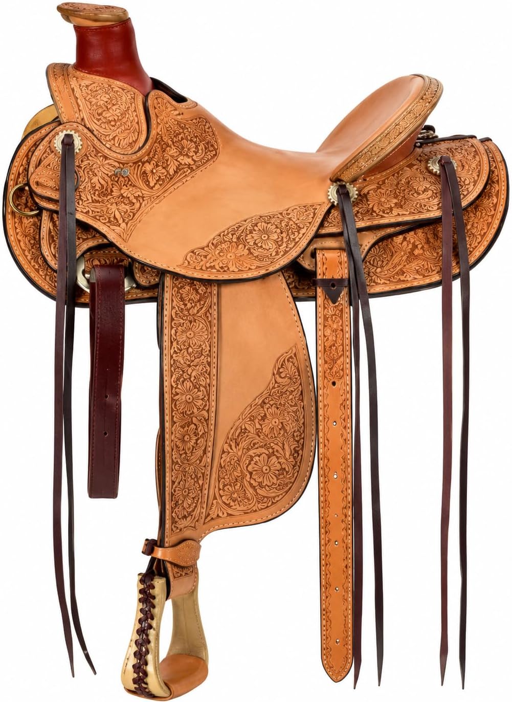 Wade Roping Ranch Horse Saddle Tree A Fork Work Handmade Tooled Carved Premium Leat233her Western Equestrian Trail Tack Adult & Pony Horse Riding Saddle, Size: 10-18 inch Seat, AD-233