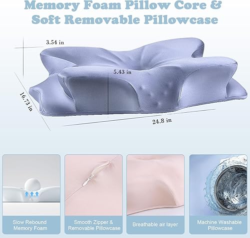 Miniatura 2 de Almohada cervical para aliviar el dolor de cuello y hombros, almohadas de espuma viscoelástica inodoras y funda de seda suave, para personas que