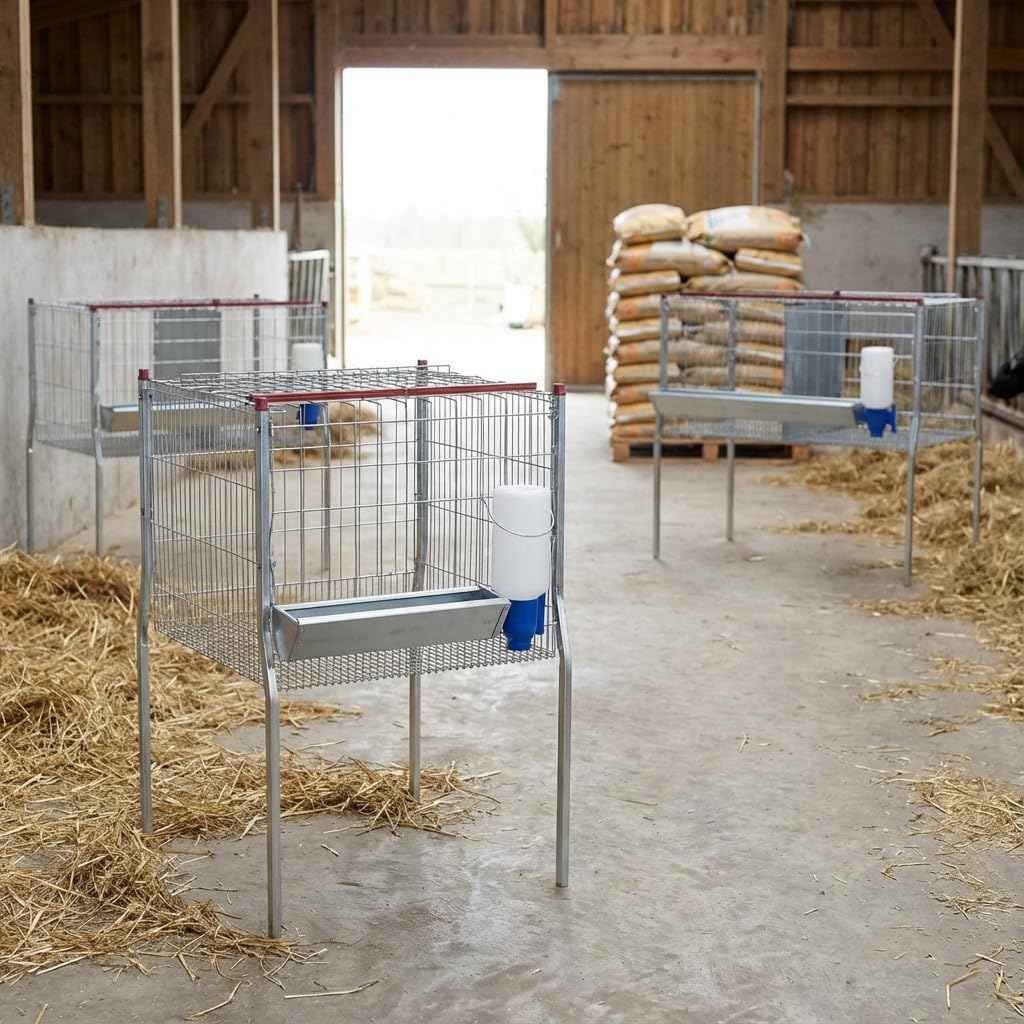 Suinga Jaula para Pollos DE ENGORDE 67x71x104 cm. Incluye comederos de Canal para Pollos y Pollitos, y Bebedero de Botella de 2 litros