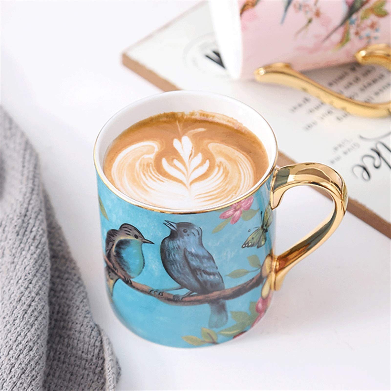 Taza de café, Taza de té de Estilo Europeo, Taza de café de Porcelana Dorada a Rayas, Taza de Agua de Oficina para el té de la Tarde (B)
