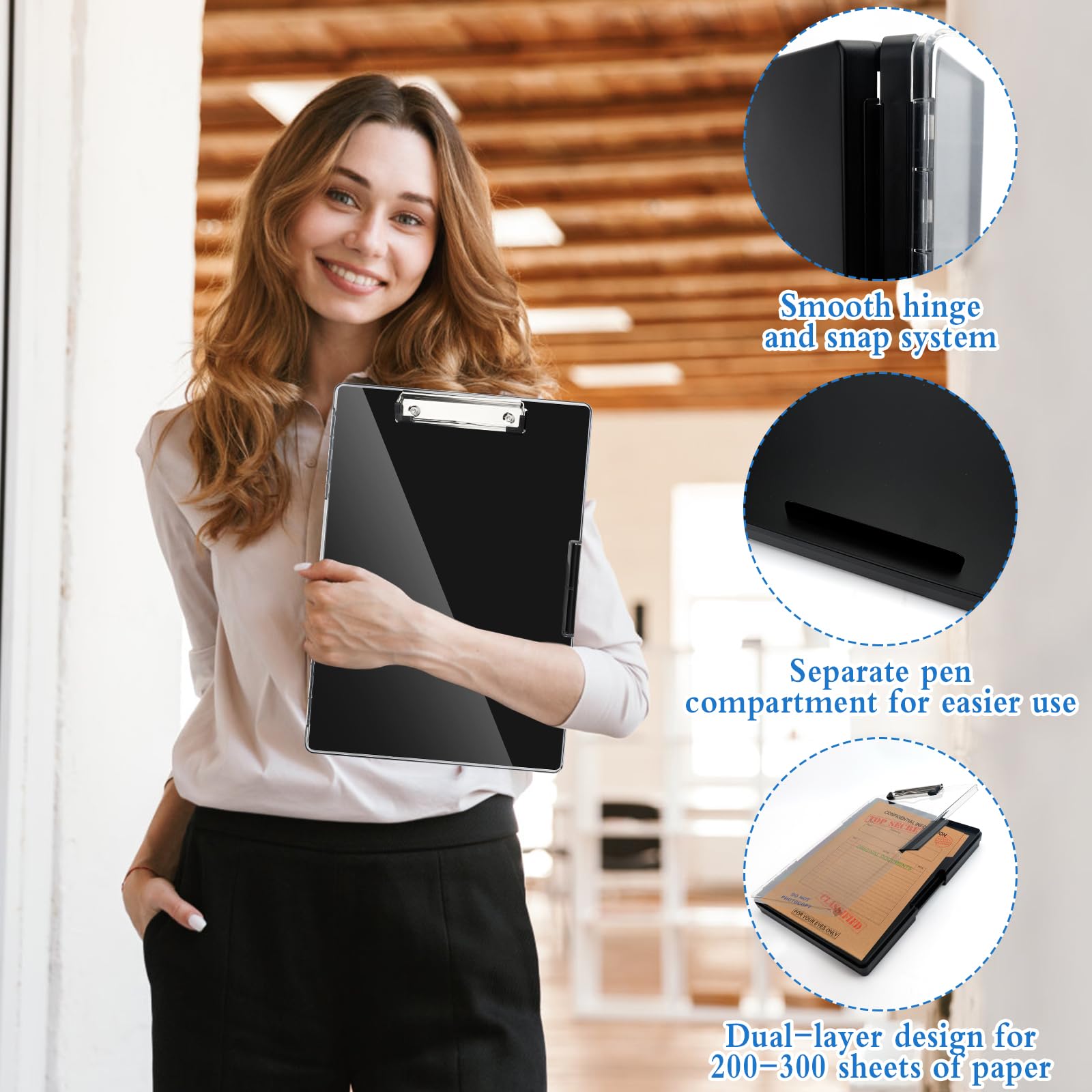 Dadabig Porte Bloc A4 avec Pince et Compartiment, Porte-Bloc Portable avec Compartiment de Rangement et Compartiment Séparé pour Stylos Idéal pour l'École, l'Industrie, le Bureau