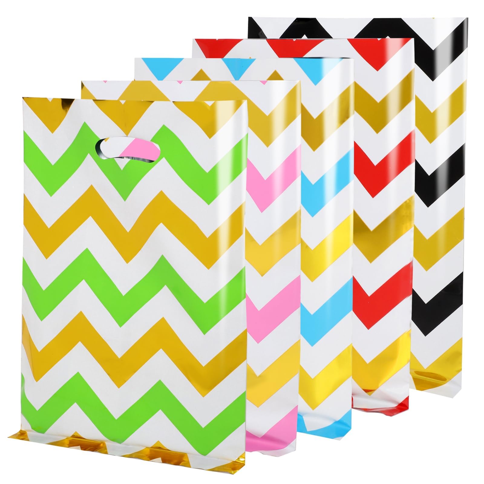 KASTWAVE 50 Pcs Plastic Gift Bags, 9.8 * 6.5 inch Colorful Candy Bag with Handle Gift Bags for Kids Girls Boys Birthday Toy Goodies Christmas Birthday Wedding Party