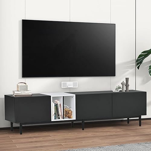 Miniatura 21 de LUMISOL Soporte de TV moderno para TV de 75 pulgadas + consola de TV con armarios de puerta de cristal, centro de entretenimiento de madera con