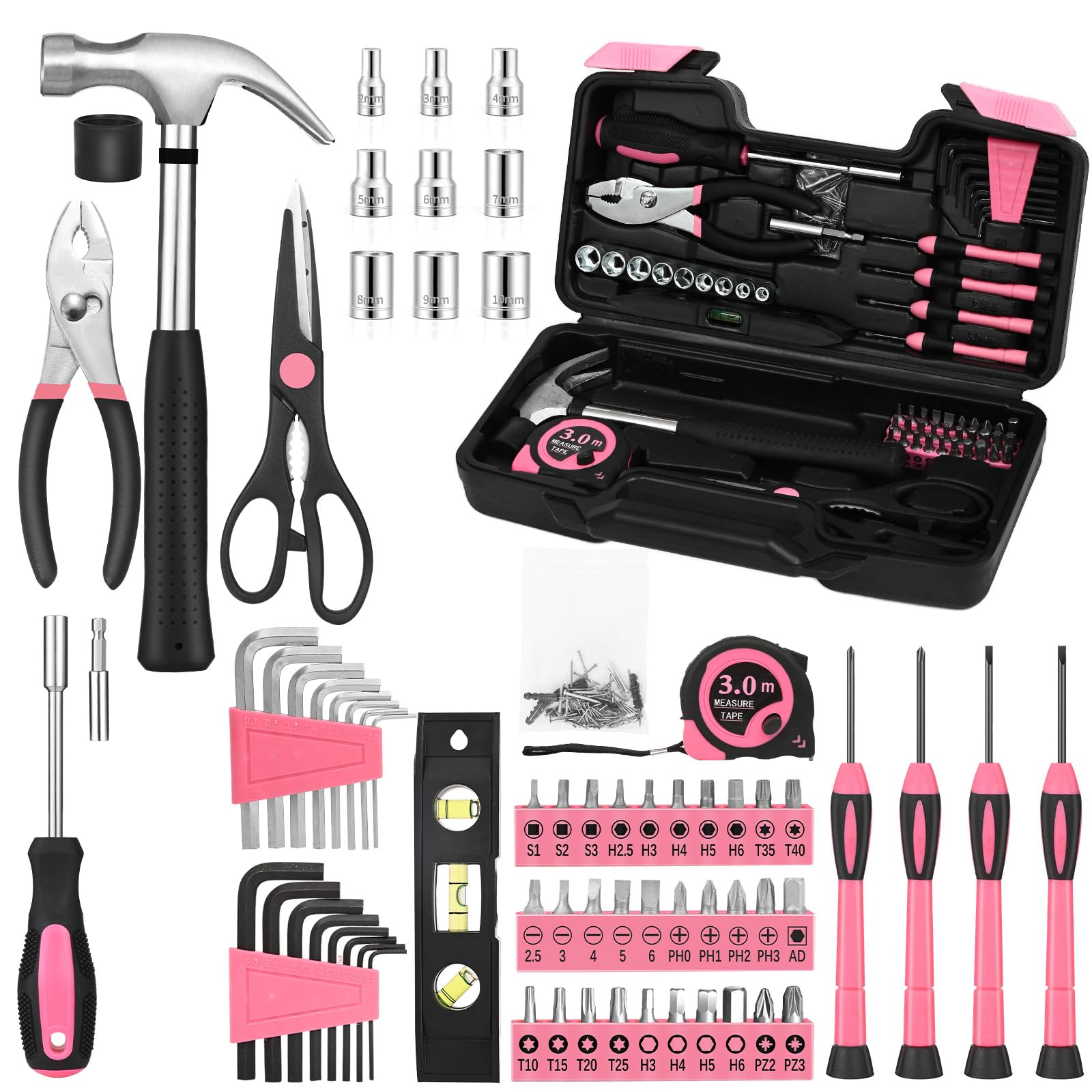 143pc Pink Household Tool Set including Toolbox Storage Case