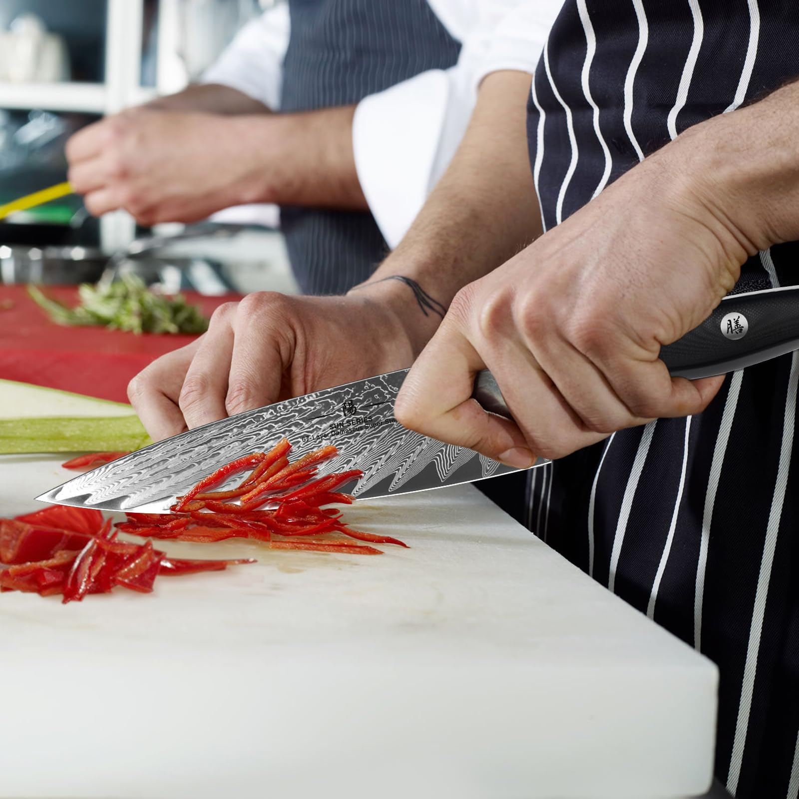 SHAN ZU Couteau de Cuisine Damas 20cm, Couteau de Chef Profesional en Acier Japonais AUS-10 à 67 Couches, Couteau Japonais avec Poignée Ergonomique G10 pour Coupe Viande, Légumes, Fruits
